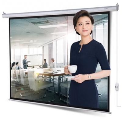 得力（deli）50492 100英寸 電動調(diào)節(jié)4:3投影幕布/投影幕/投影機(jī)幕布 白色